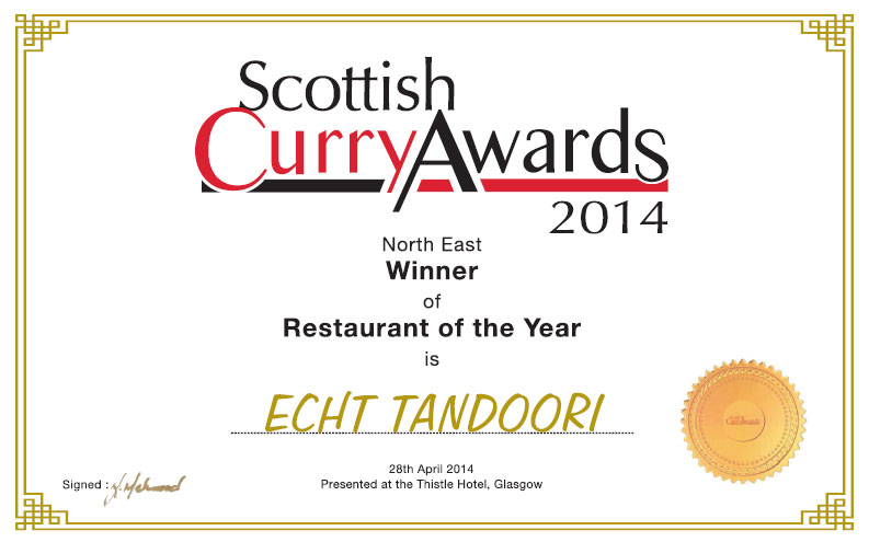 Scottish curry awards certificate